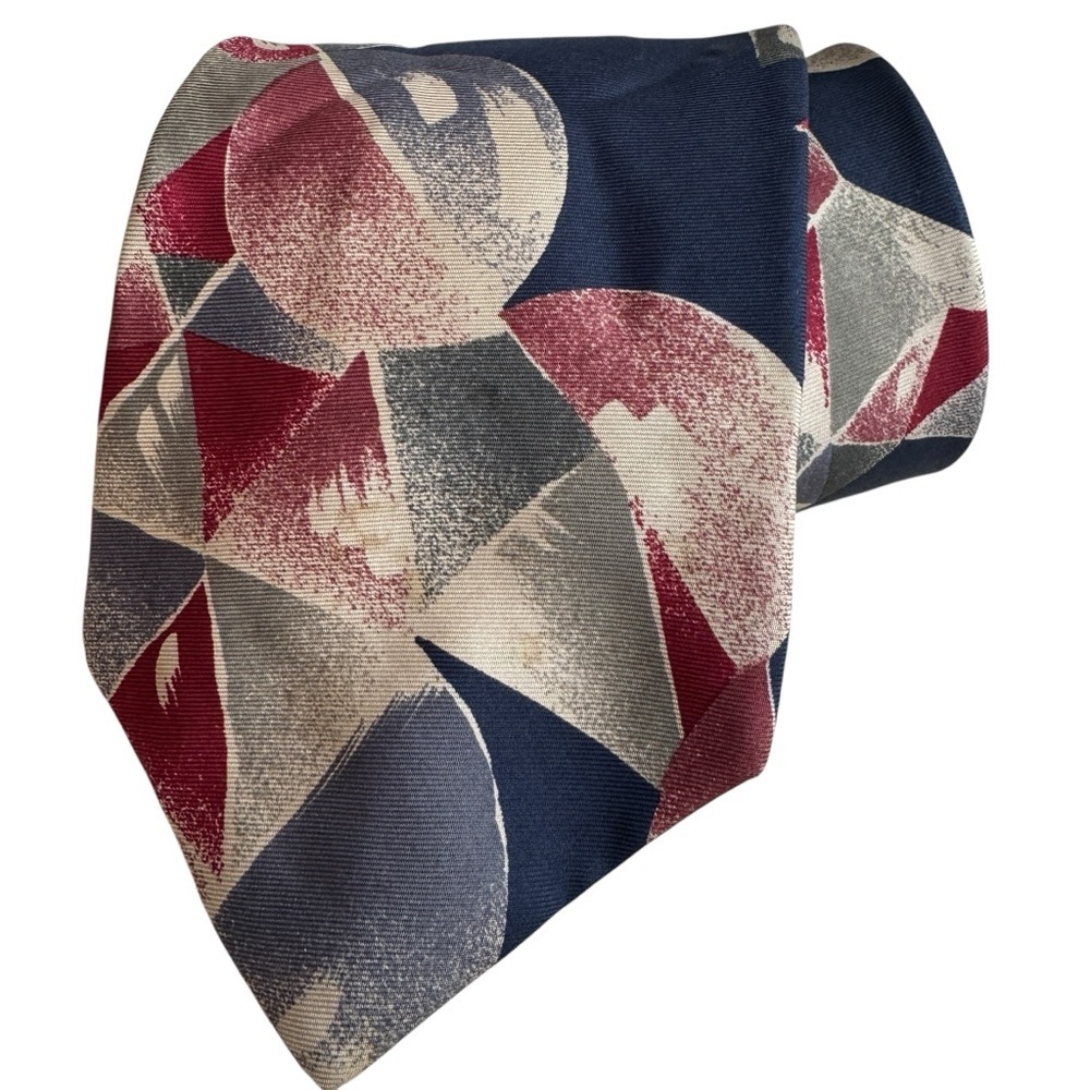 Pierre Cardin Men’s Navy Abstract Geometric Silk Tie Vintage 80’s 90’s